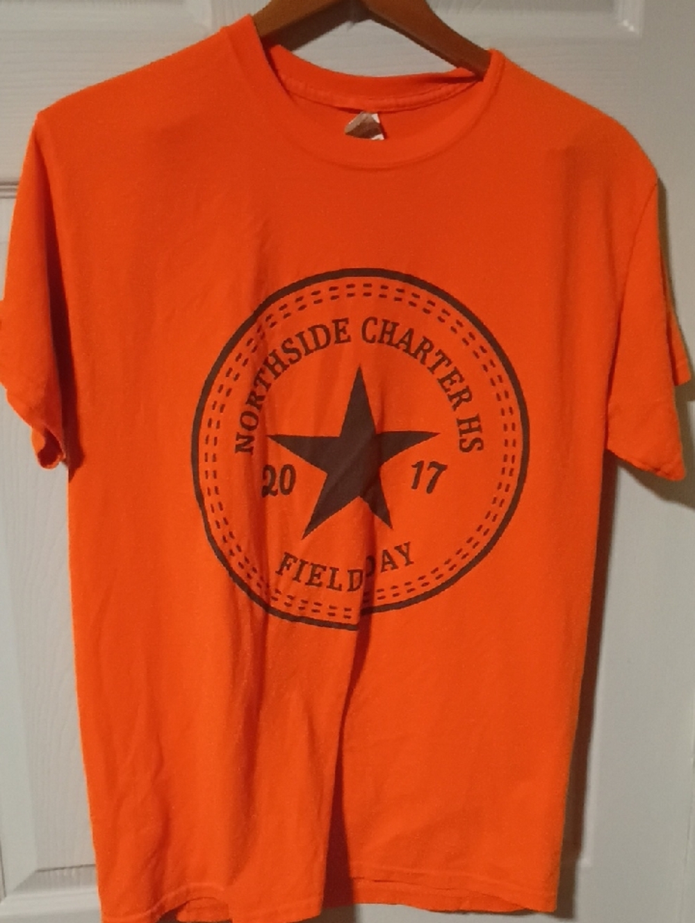 Gildan Orange Short Sleeve Tee with Black Star Field Day Graphic